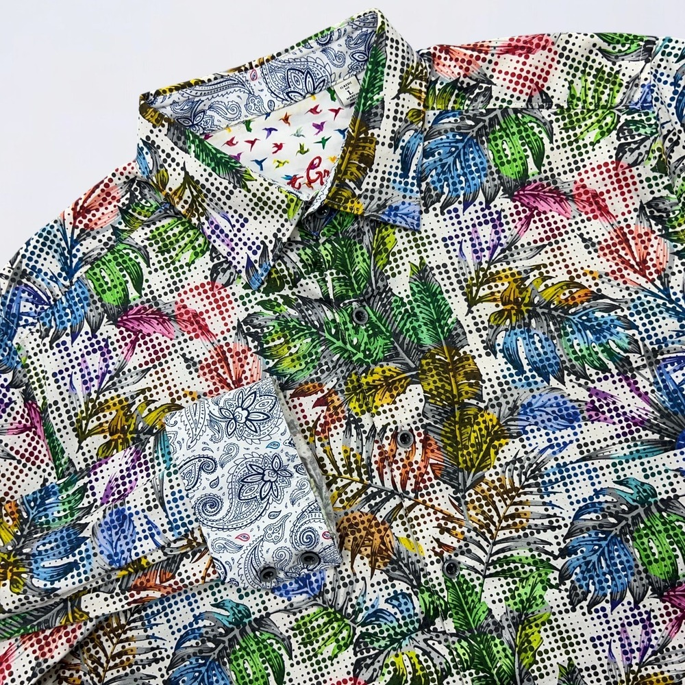 Robert Graham Hanston Shirt Men's Large Leaf Print Button Up Long Sleeve Luxury